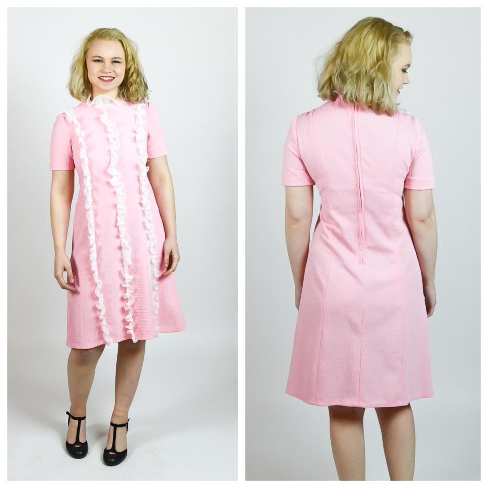 Vintage 1960s Mod Pink Ruffle Dress